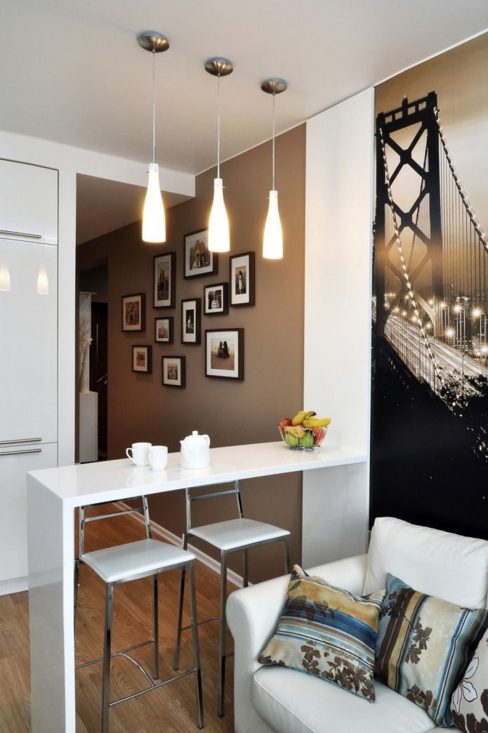 white bar counter in the living room interior