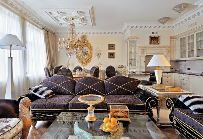baroque style kitchen-living room