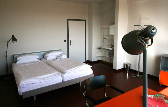 bedroom with a red table