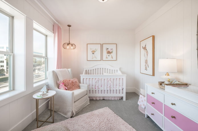White and pink nursery for a baby