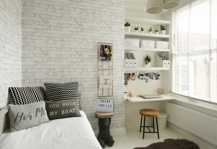 gray and white room for a schoolchild