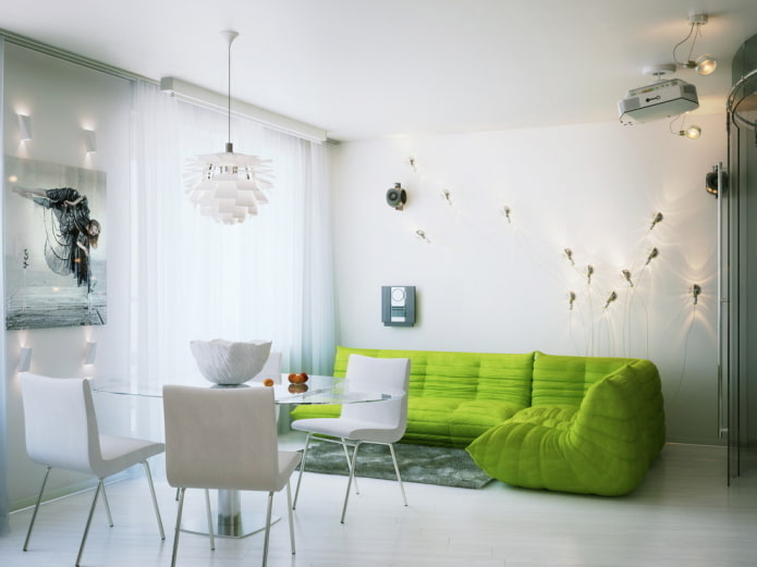 living room interior design in white tones