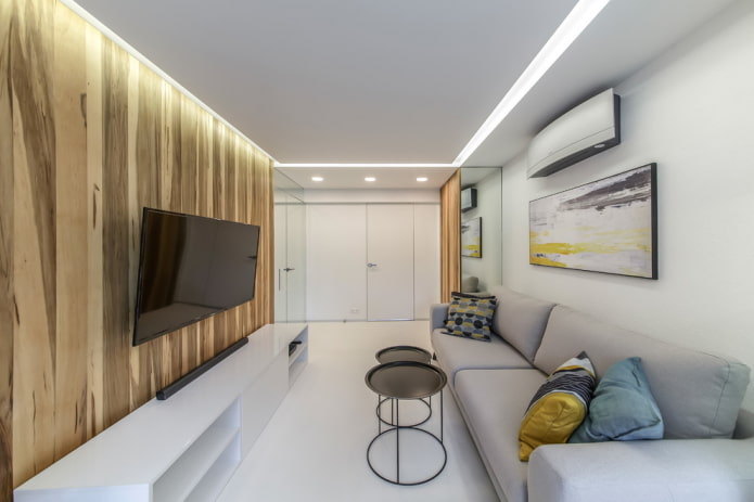 living room interior design in white tones