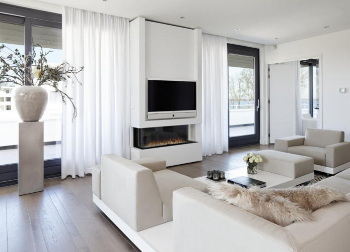curtains in the living room in white tones