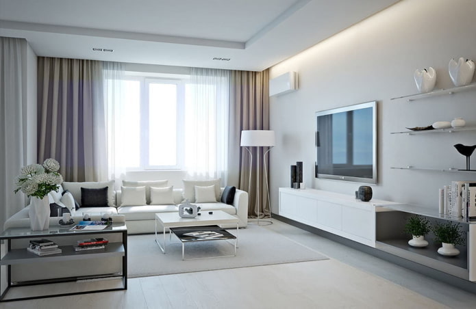 curtains in the living room in white tones