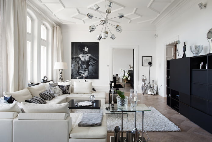 living room furniture in white tones