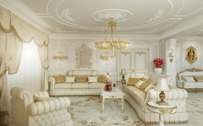 living room in white tones in a classic style
