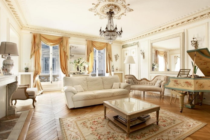 living room in white tones in a classic style