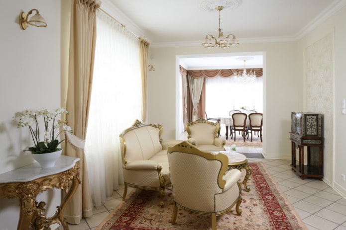 living room in white tones in a classic style