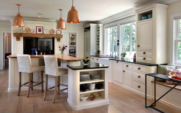 white kitchen with a bar counter