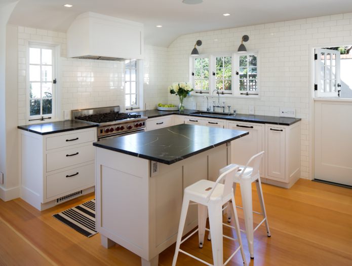 white kitchen with an island