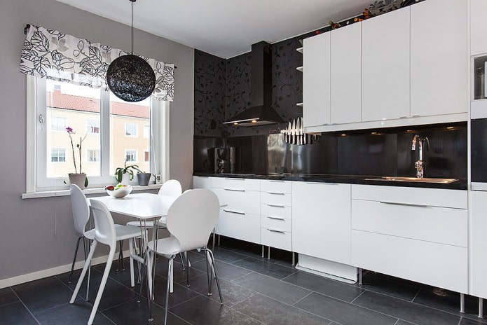black glossy apron in the kitchen interior