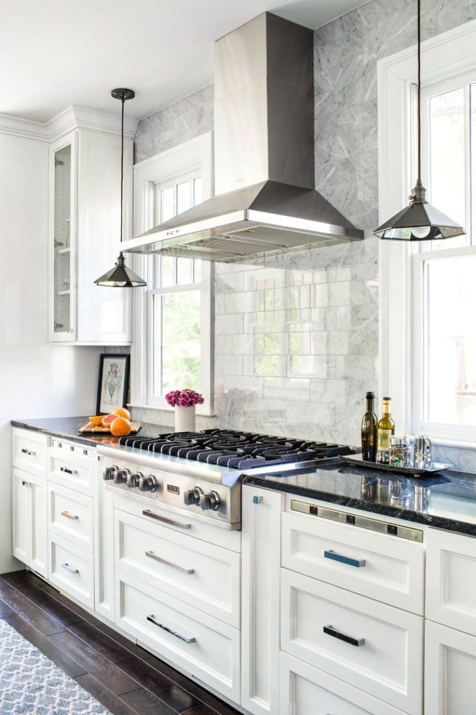 white matte facade in the kitchen
