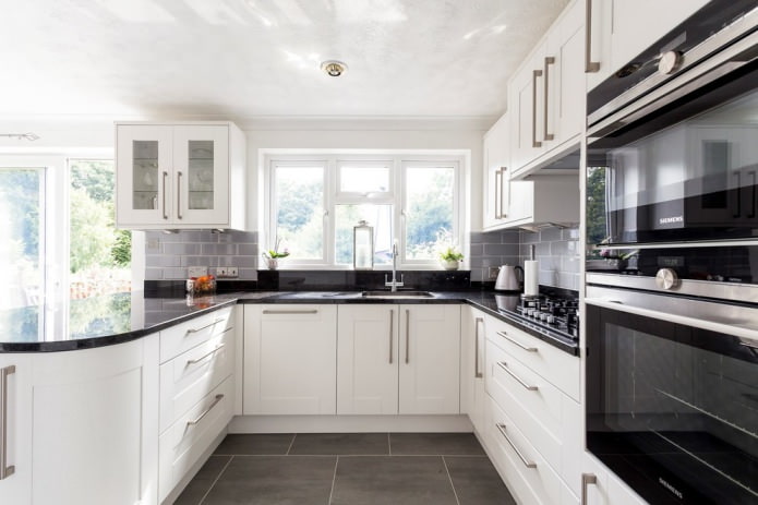 light kitchen with a dark countertop