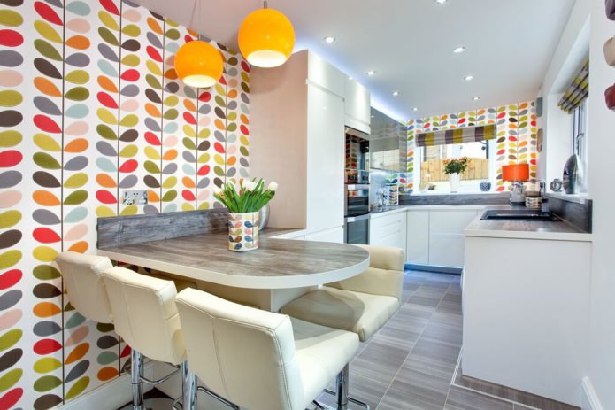 wallpaper in a white kitchen