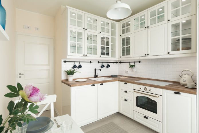 classic style kitchen with a wooden countertop
