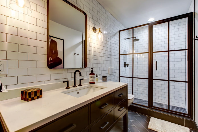 white brick tiles in the bathroom interior