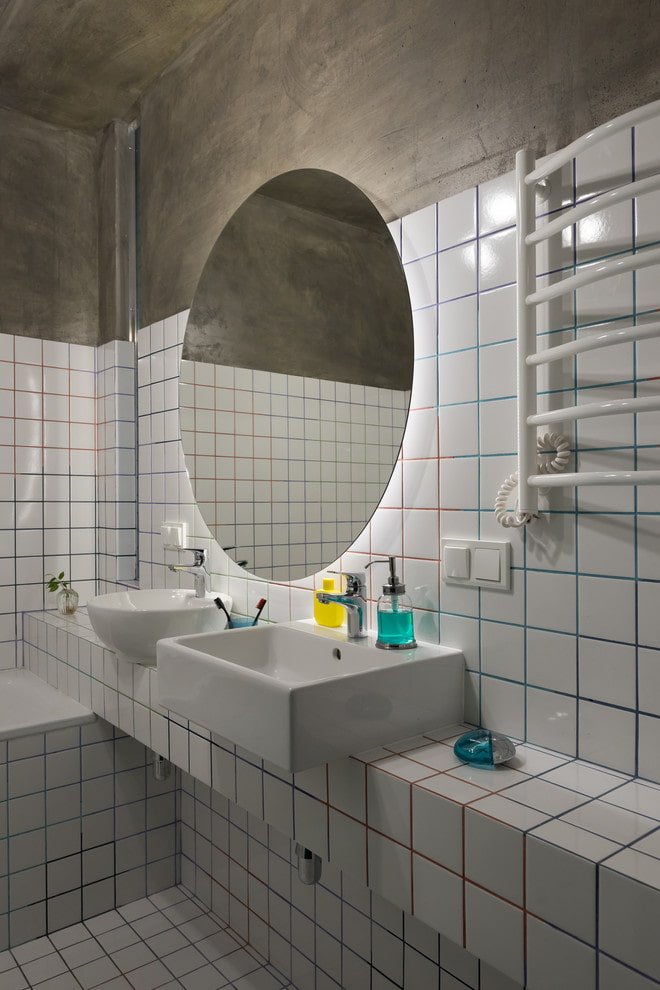 white tiles with grout in the bathroom interior
