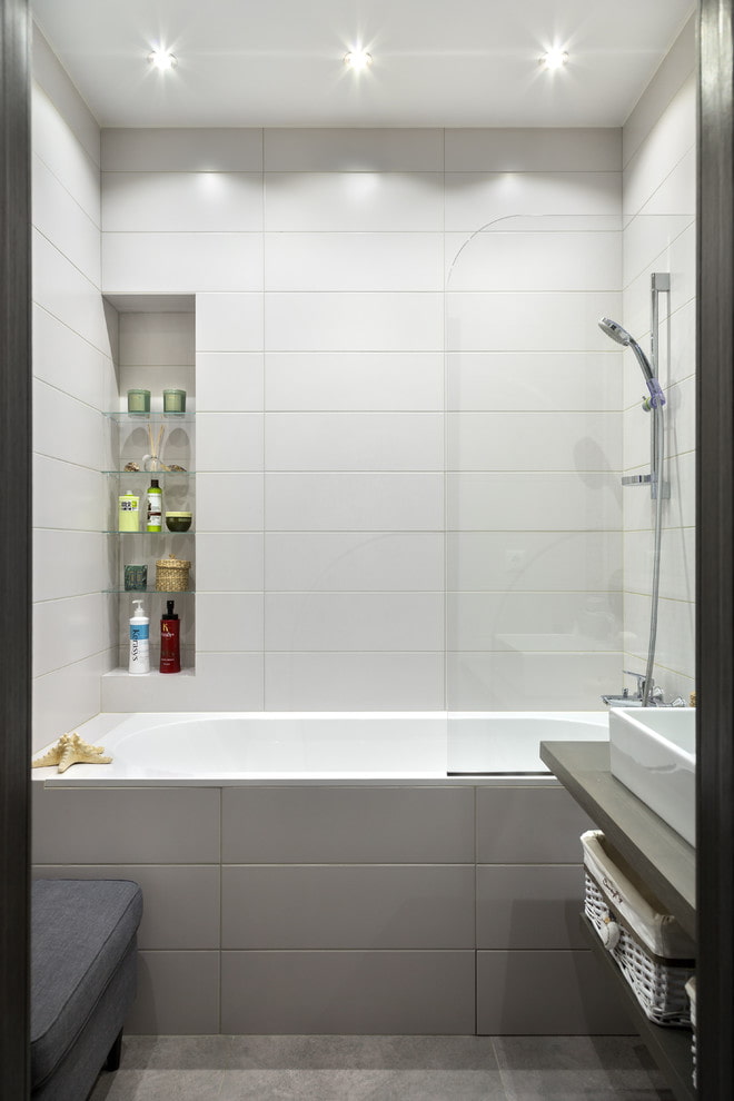 gray and white tile decoration in the bathroom