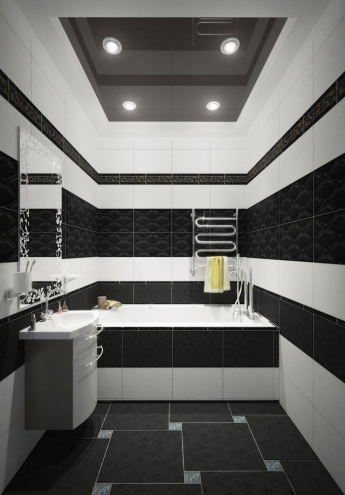 black and white tile finish in the bathroom