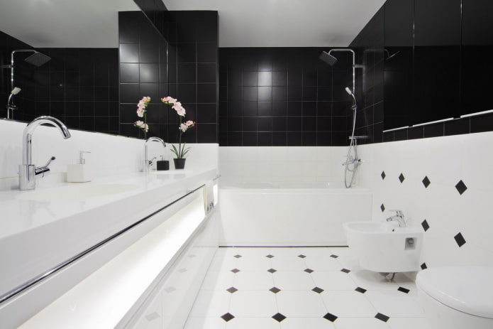 black and white tile finish in the bathroom room