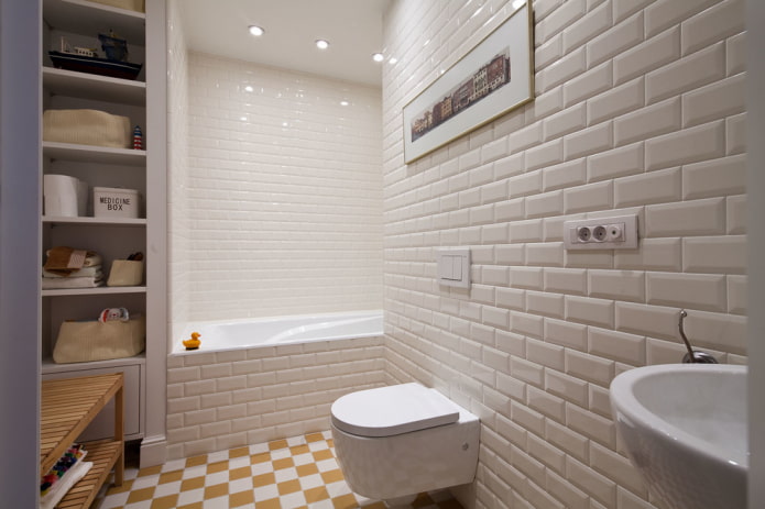 white brick tiles in the bathroom interior