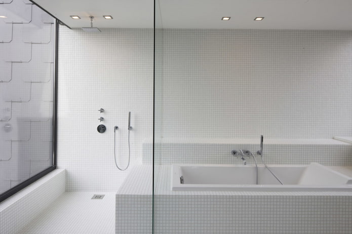 small white tiles in the bathroom interior
