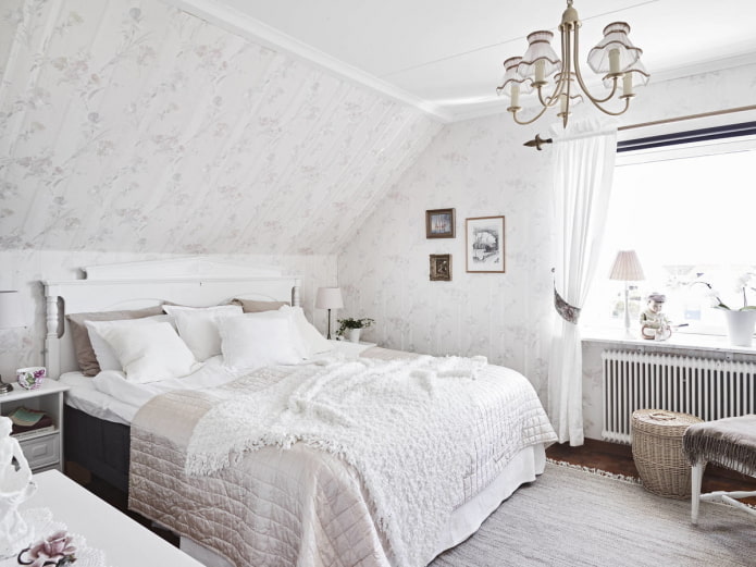 white bedroom interior in the Provence style