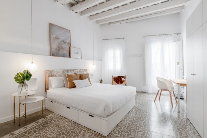 lighting in the bedroom interior in white tones