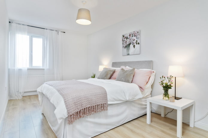 lighting in the interior of the bedroom in white tones