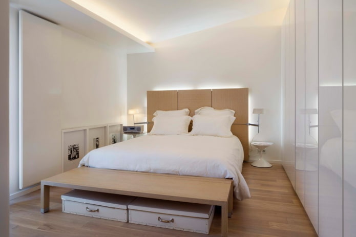 furniture in the interior of a bedroom in white tones