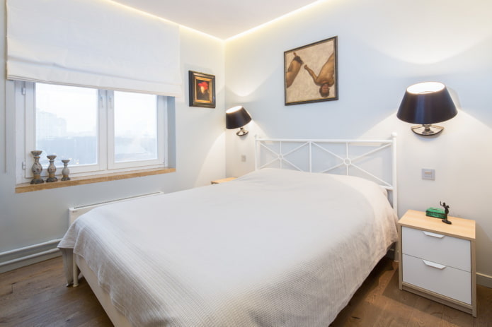 lighting in the bedroom interior in white tones