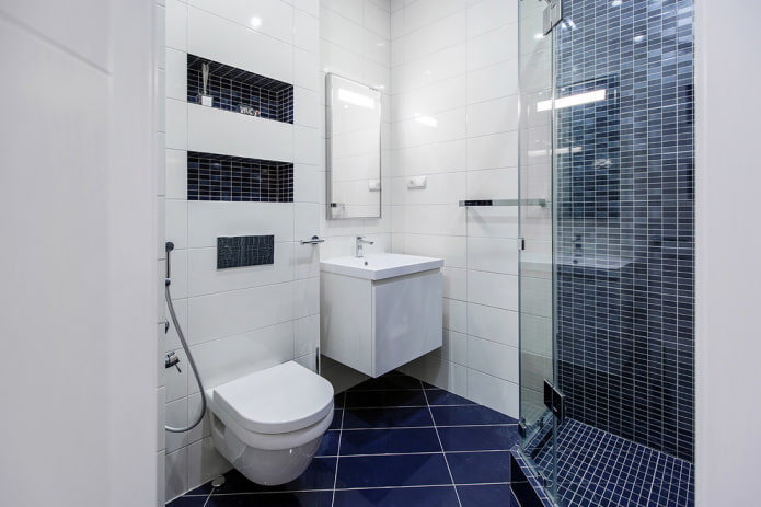 white and blue bathroom interior