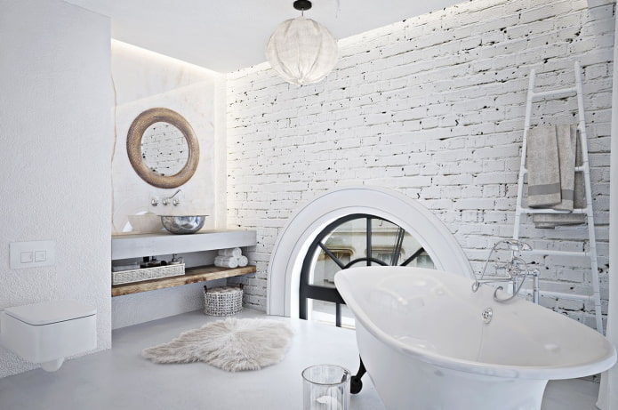 white bathroom in loft style