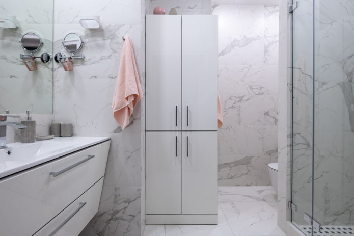 furniture in the bathroom interior in white tones