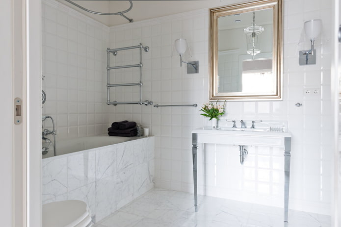 furniture in the bathroom interior in white tones