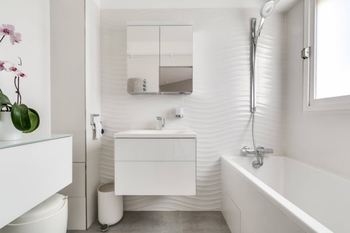 furniture in the bathroom interior in white tones
