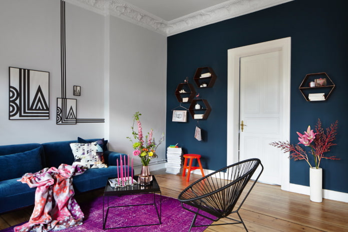 white doors in the living room interior