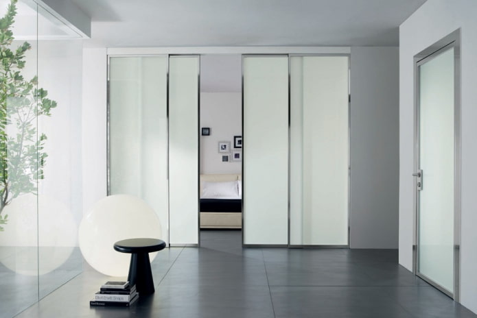 white doors in the interior in the style of high-tech