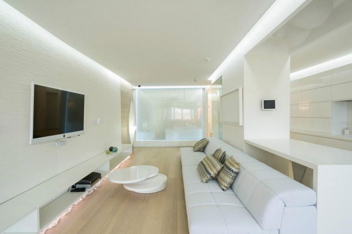 living room decoration with white wallpaper