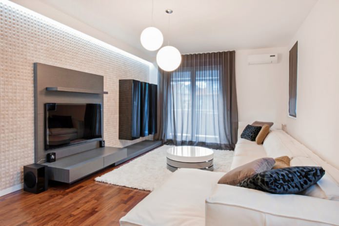living room with white wallpaper