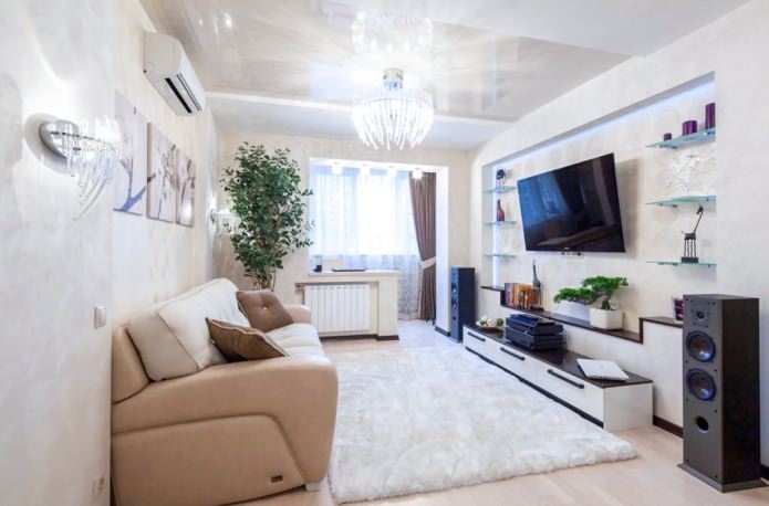 light wallpaper in the living room interior