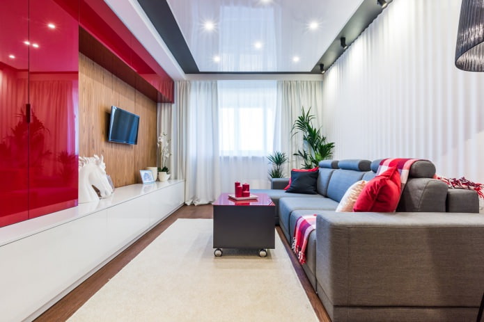striped white wallpaper in the living room