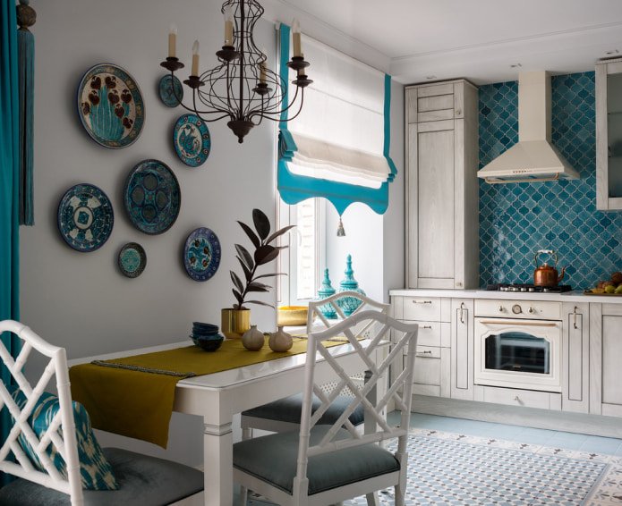 White and turquoise curtains