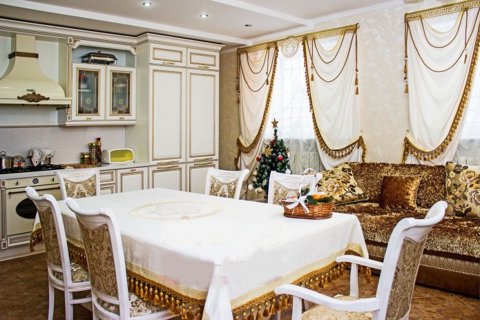 White and gold curtains