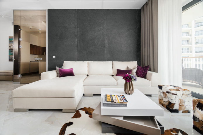 stylish living room with a white sofa