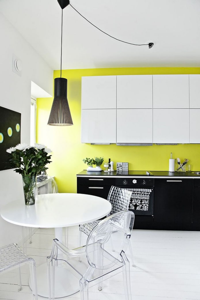 white kitchen with yellow