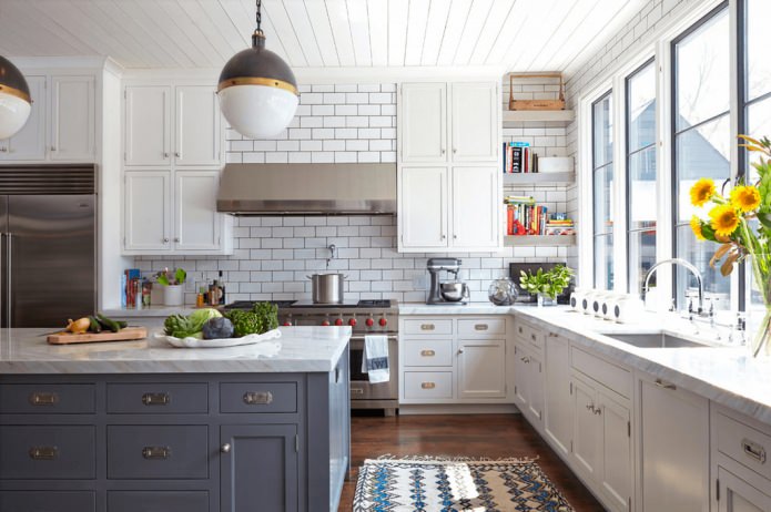 White brick in the kitchen design