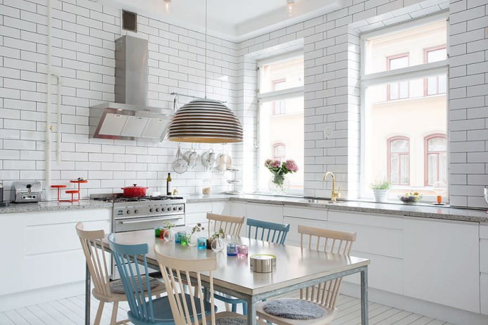 White brick in the kitchen design