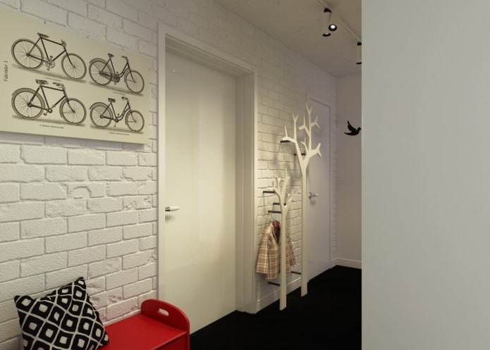 white brick in the interior of the hallway